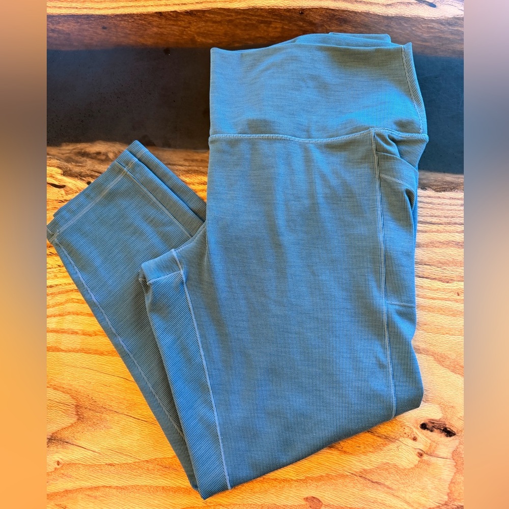 Prana Ribbed Leggings in Teal Blue